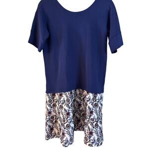Anthropologie Navy Blue Embroidered Floral Flounced Twofer tunic dress XXS NWT